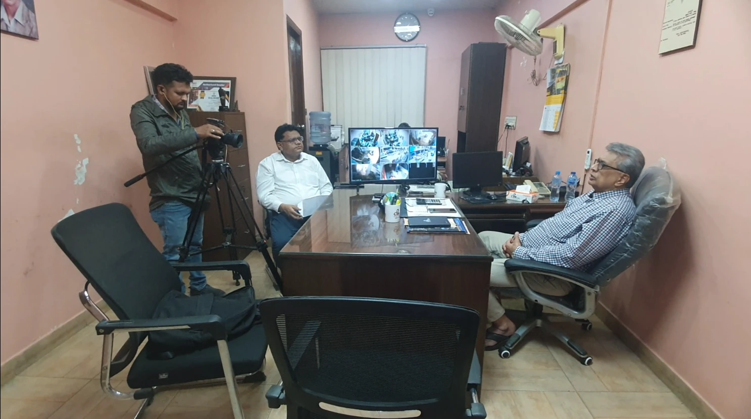Full view: Corporate interview production setup
