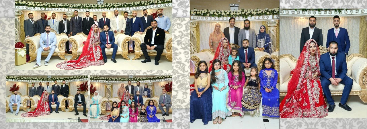 Bride and groom family photo wedding album layout in Karachi